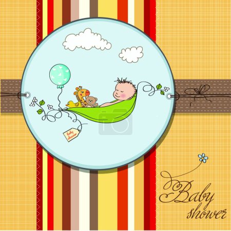 Ilustración de Niño durmiendo en un guisante estado, tarjeta de anuncio del bebé - Imagen libre de derechos