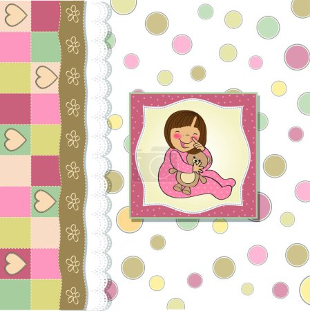 Illustration for Little baby girl play with her teddy bear toy - Royalty Free Image