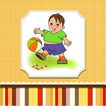 Illustration for Little boy playing ball card template - Royalty Free Image