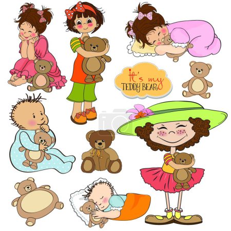 Téléchargez les illustrations : Collection d'objets pour enfants avec ours en peluche - en licence libre de droit