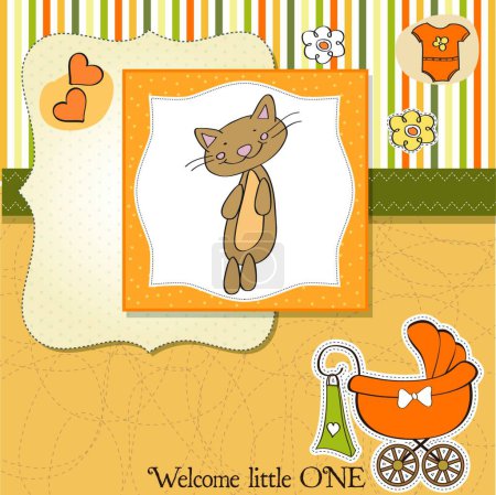 Téléchargez les illustrations : Nouvelle carte de douche bébé avec chat - en licence libre de droit