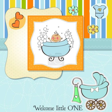 Ilustración de Tarjeta de ducha romántica bebé niño - Imagen libre de derechos