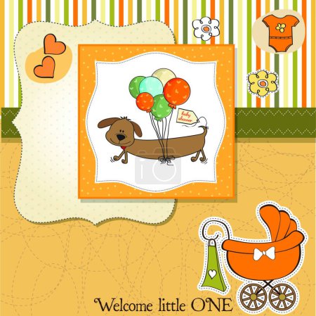 Téléchargez les illustrations : Carte de douche bébé avec chien long et ballons - en licence libre de droit