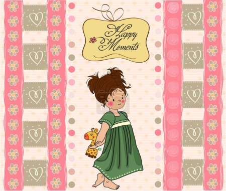 Illustration for Young girl going to bed with her favorite toy, a giraffe - Royalty Free Image