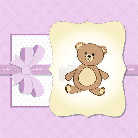 Illustration for Romantic baby girl announcement card with teddy bear - Royalty Free Image