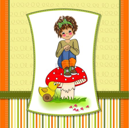 Ilustración de Bonita joven sentada en un hongo - Imagen libre de derechos