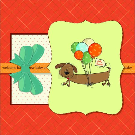 Illustration for Baby shower card with long dog and balloons - Royalty Free Image