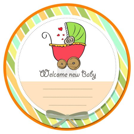 Illustration for Delicate baby shower card with pram - Royalty Free Image