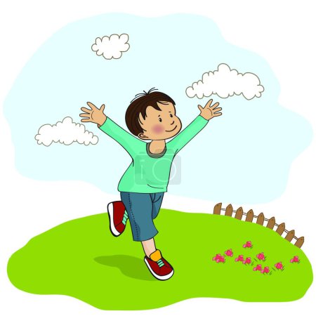 Illustration for Happy little boy who runs - Royalty Free Image