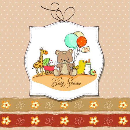Illustration for Baby shower card with toys - Royalty Free Image