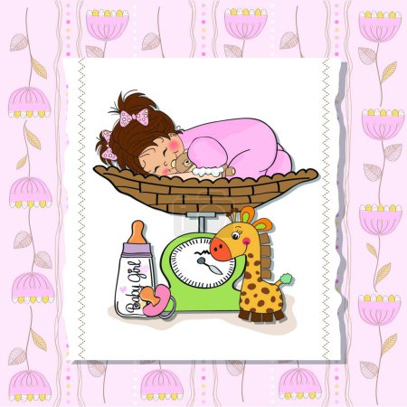 Illustration for Baby girl on on weighing scale - Royalty Free Image