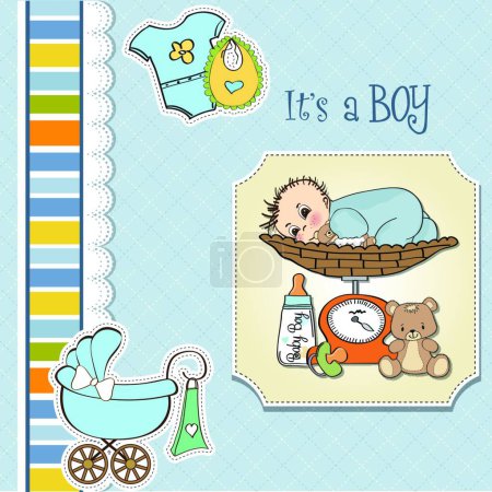 Illustration for Baby boy weighed on the scale - Royalty Free Image