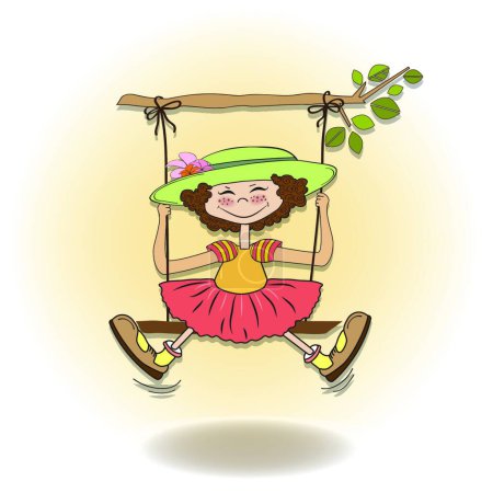 Illustration for Funny girl in a swing - Royalty Free Image