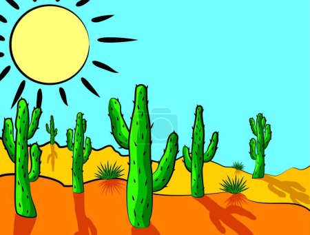 Illustration for Creative graphic illustration of cactus plants on desert landscape - Royalty Free Image