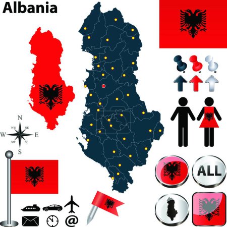 Téléchargez les illustrations : Illustration de la carte Albanie - en licence libre de droit