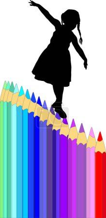 Illustration for Little girl  balancing on a pencil - Royalty Free Image