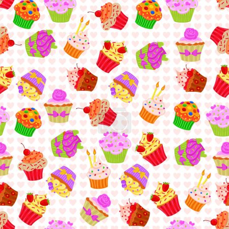 Téléchargez les illustrations : Illustration des cupcakes sans couture - en licence libre de droit