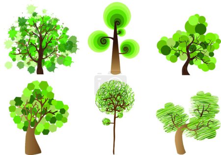 Ilustración de Conjunto de árbol multicolor, ilustración vectorial diseño simple - Imagen libre de derechos