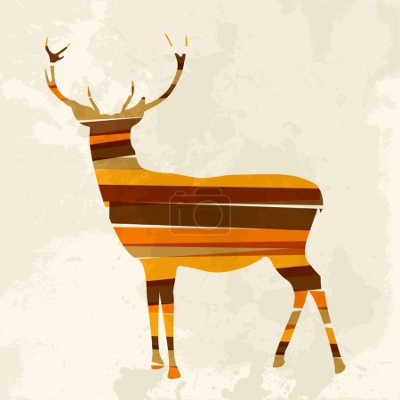 Téléchargez les illustrations : Vintage rennes multicolores, illustration vectorielle design simple - en licence libre de droit