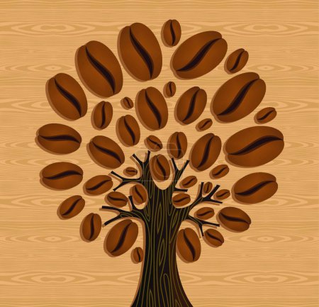 Téléchargez les illustrations : Café Haricots arbre, illustration vectorielle design simple - en licence libre de droit