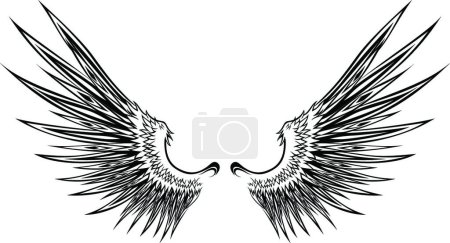 Téléchargez les illustrations : Tatouage d'ailes, illustration vectorielle élégante - en licence libre de droit