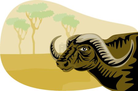 Téléchargez les illustrations : Illustration vectorielle moderne African Buffalo Retro - en licence libre de droit