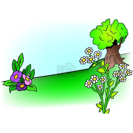 Téléchargez les illustrations : Illustration des fleurs et de l'arbre - en licence libre de droit