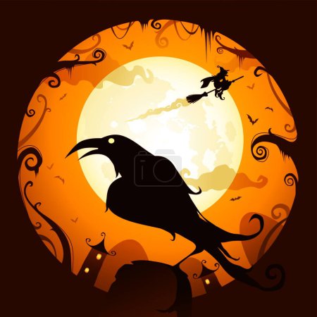 Téléchargez les illustrations : Illustration du corbeau d'Halloween - en licence libre de droit
