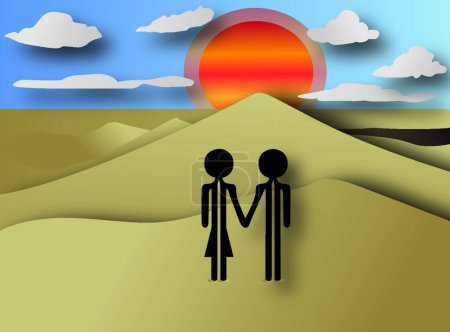 Téléchargez les illustrations : Illustration du coucher de soleil du couple - en licence libre de droit