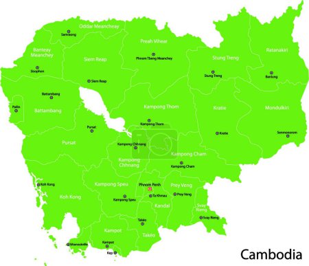 Téléchargez les illustrations : Carte du Cambodge verte, illustration simple sur le web - en licence libre de droit