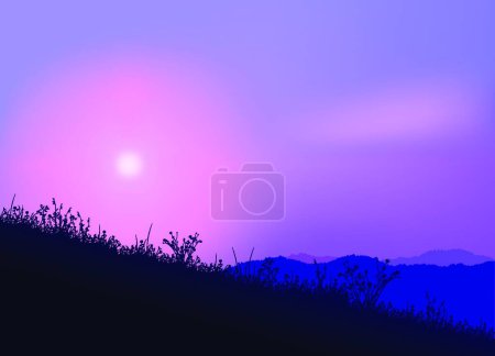 Illustration for Illustration of the Meadow And Sunrise - Royalty Free Image