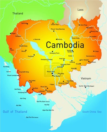 Téléchargez les illustrations : Cambodge illustration vectorielle de carte - en licence libre de droit
