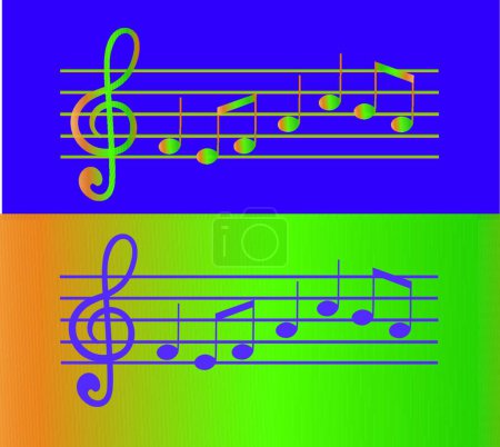 Téléchargez les illustrations : Illustrations vectorielles de notes de musique colorées - en licence libre de droit