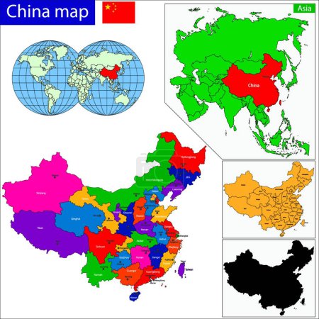 Téléchargez les illustrations : Chine carte, web illustration simple - en licence libre de droit