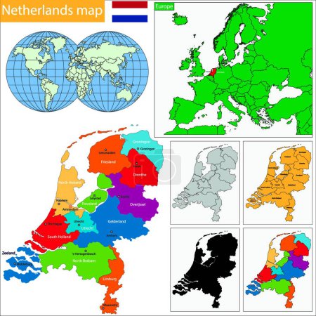 Téléchargez les illustrations : Pays-Bas carte, illustration vectorielle graphique - en licence libre de droit