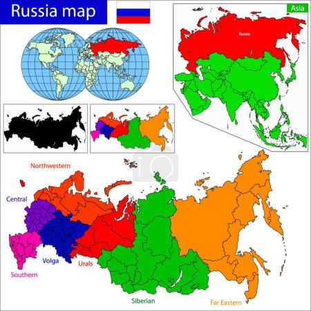 Téléchargez les illustrations : Russie carte, illustration vectorielle graphique - en licence libre de droit