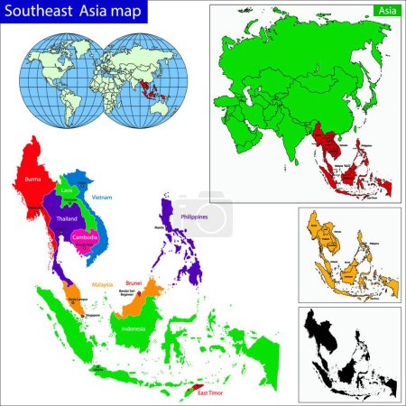 Téléchargez les illustrations : Asie du Sud-Est carte, web illustration simple - en licence libre de droit