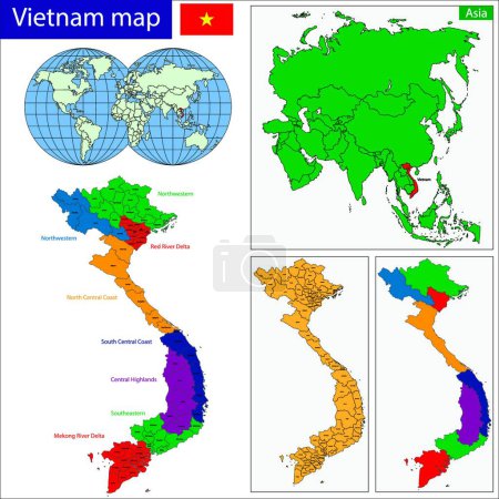 Téléchargez les illustrations : Vietnam carte, illustration vectorielle graphique - en licence libre de droit