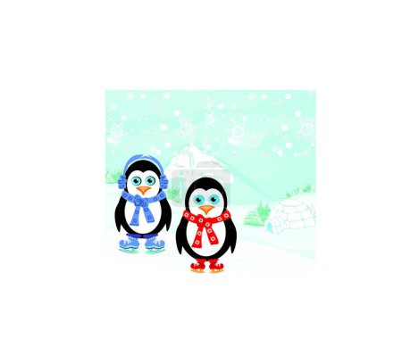 Illustration for Ice skating penguins, graphic vector illustration - Royalty Free Image