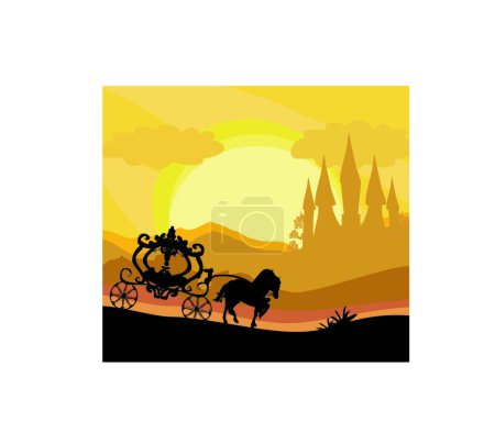 Ilustración de "carro de caballos y un castillo medieval" - Imagen libre de derechos
