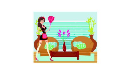 Illustration for "Sexy pinup style french maid cleans the room " - Royalty Free Image