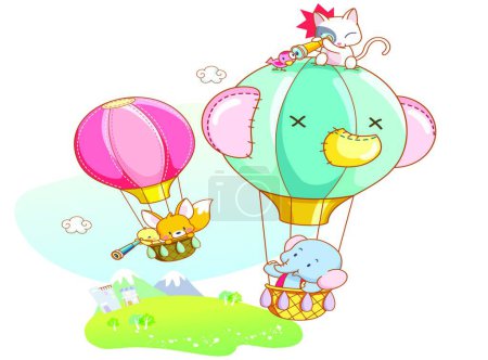 Illustration for "cute animals are playing air balloon"" graphic vector illustration - Royalty Free Image
