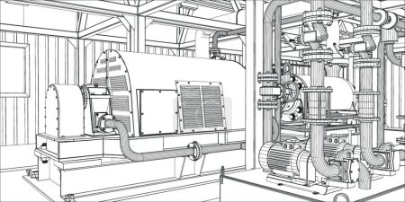 Ilustración de "Equipo industrial. Alambre-marco 3d render "" vector gráfico ilustración - Imagen libre de derechos