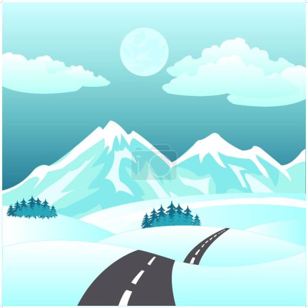 Téléchargez les illustrations : Illustration de la route en hiver - en licence libre de droit