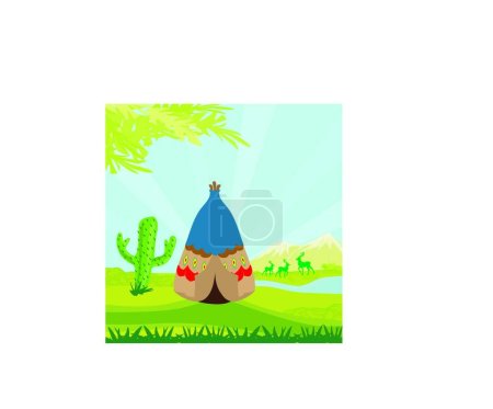 Illustration for Wild landscape with wigwam and wild animals - Royalty Free Image