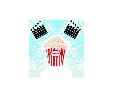 Illustration for Pop corn with clapper board, cinema. abstract card - Royalty Free Image