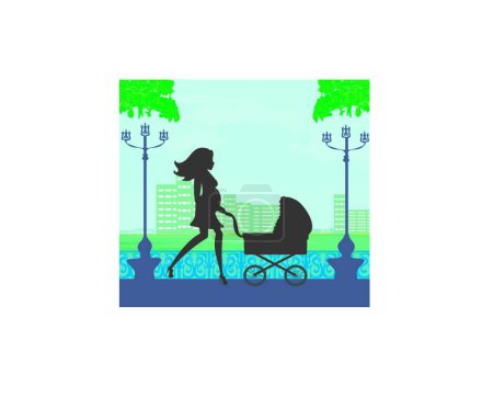 Illustration for Pregnant woman pushing a stroller, abstract illustration - Royalty Free Image