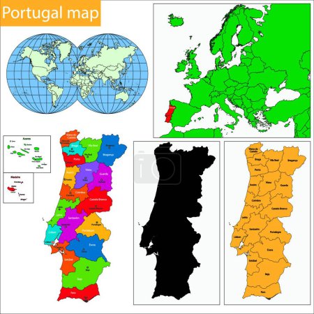 Téléchargez les illustrations : Portugal Carte, web illustration simple - en licence libre de droit