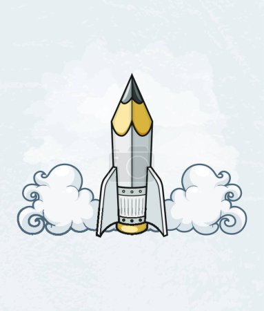 Téléchargez les illustrations : "concept de design créatif avec l'outil crayon comme fusée" - en licence libre de droit