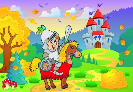 Téléchargez les illustrations : "Chevalier à cheval près du château
" - en licence libre de droit